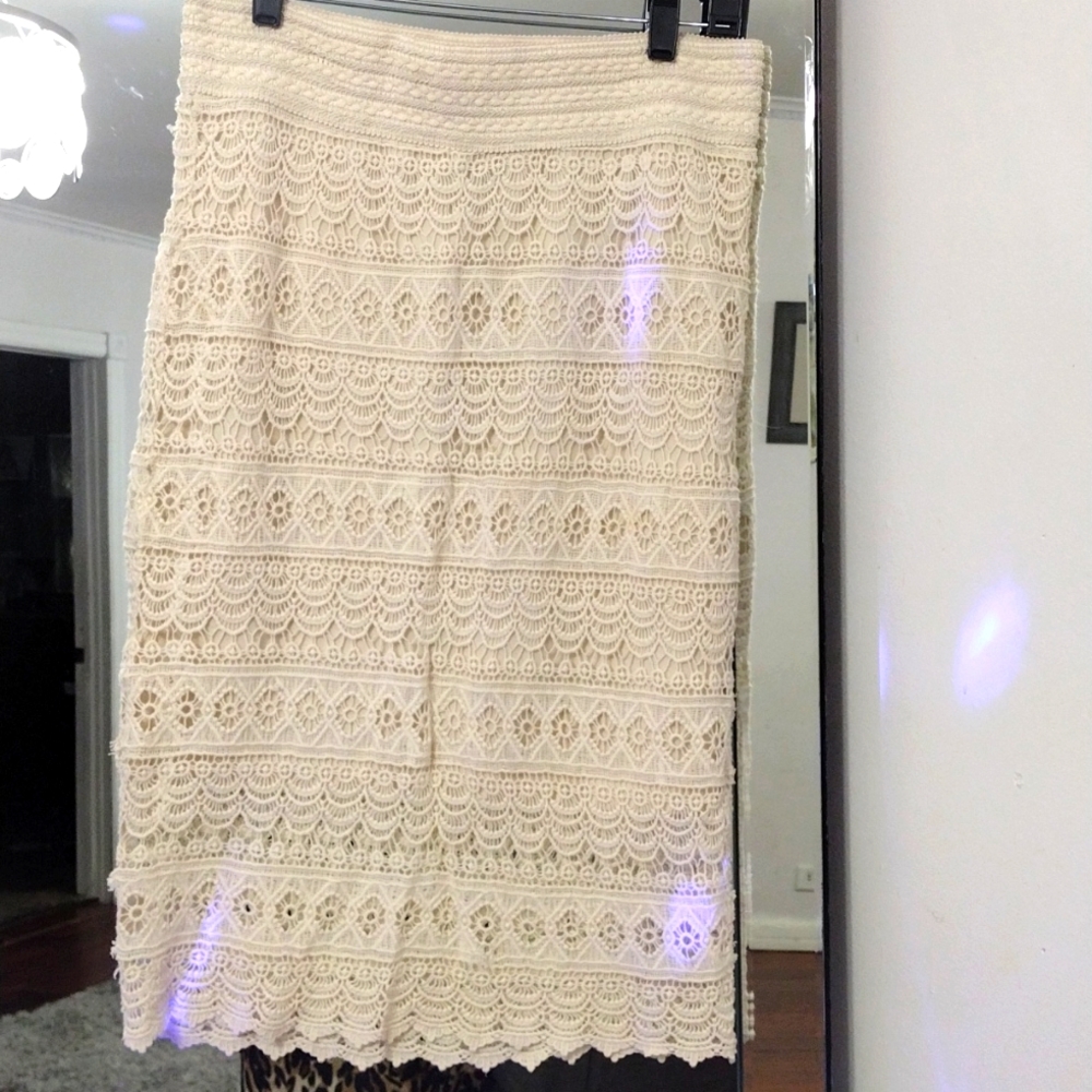 Cream Lace Midi Skirt